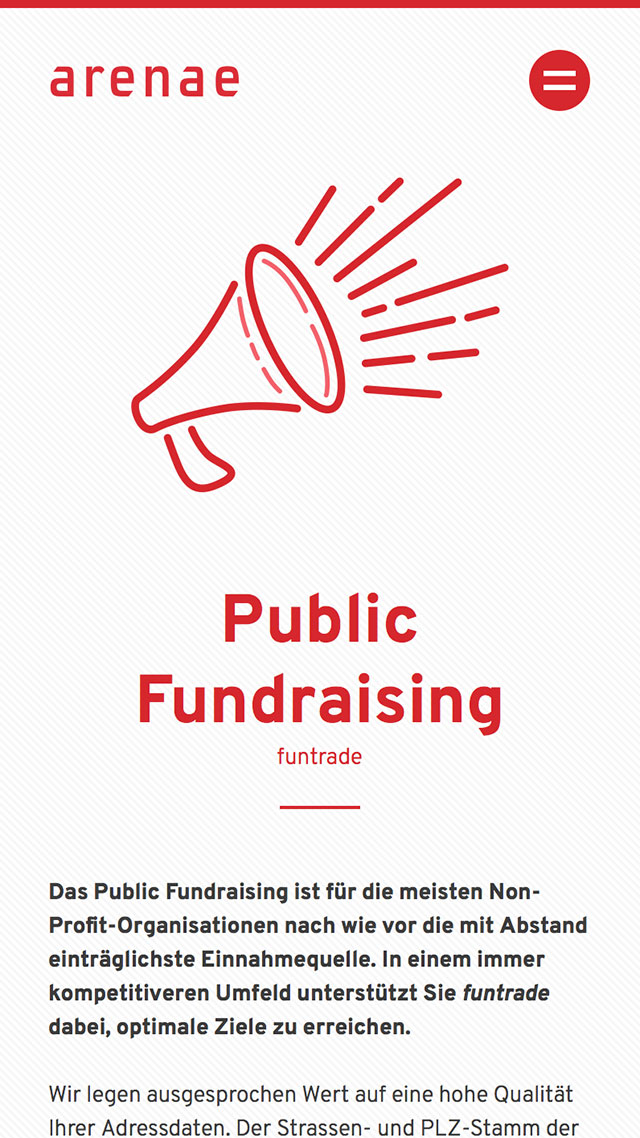 Screenshot einer arenae.ch Inhaltsseite auf einem mobilen Endgerät