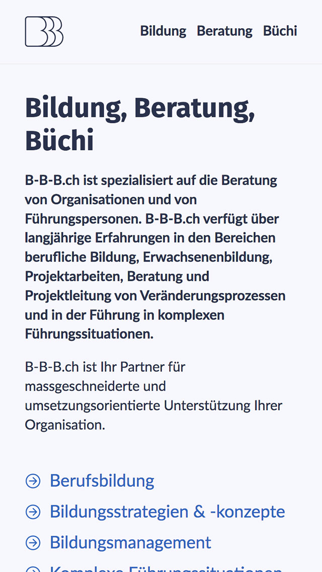 Screenshot einer Inhaltsseite auf b-b-b.ch auf einem mobilen Endgerät